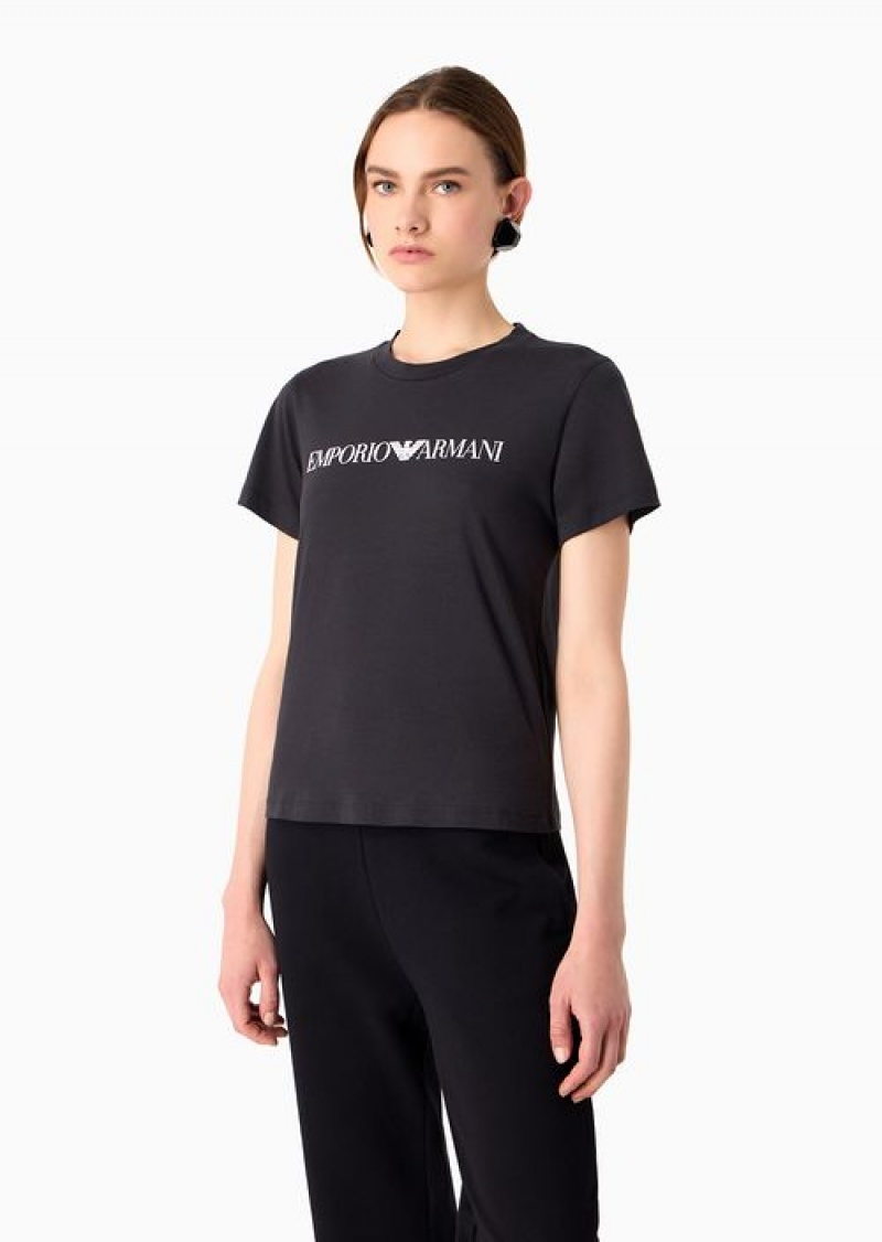 Blue Emporio Armani Armani Sustainability Values Organic-jersey T-shirt With Logo Print | EA-SN57046