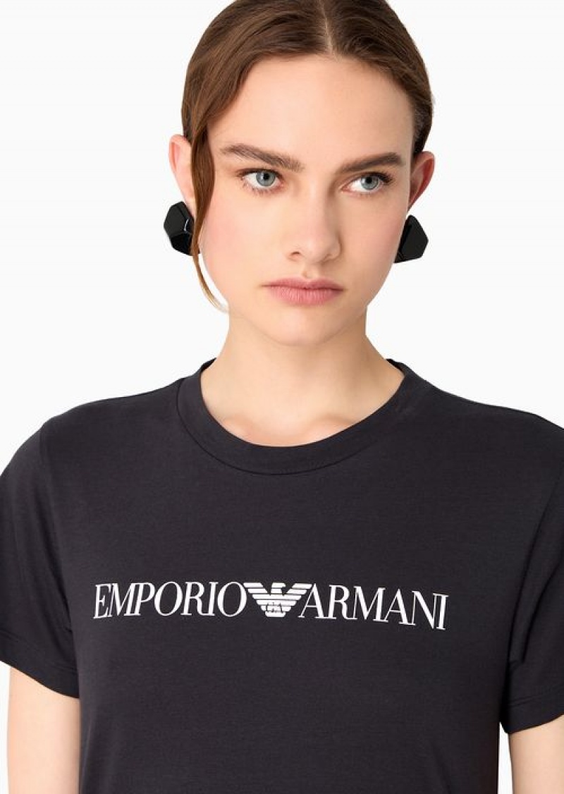 Blue Emporio Armani Armani Sustainability Values Organic-jersey T-shirt With Logo Print | EA-SN57046