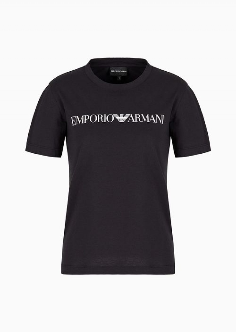 Blue Emporio Armani Armani Sustainability Values Organic-jersey T-shirt With Logo Print | EA-SN57046