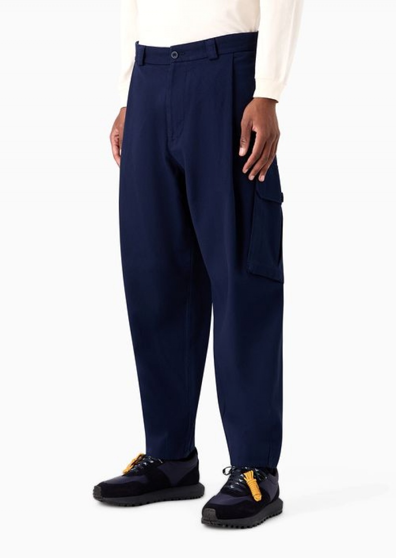 Blue Emporio Armani Asv Capsule Cargo Trousers In Ribbed Organic Fabric | EA-SN58276