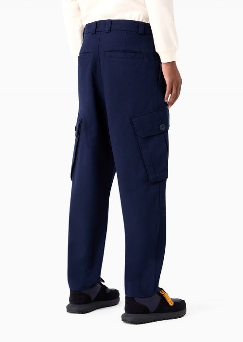 Blue Emporio Armani Asv Capsule Cargo Trousers In Ribbed Organic Fabric | EA-SN58276