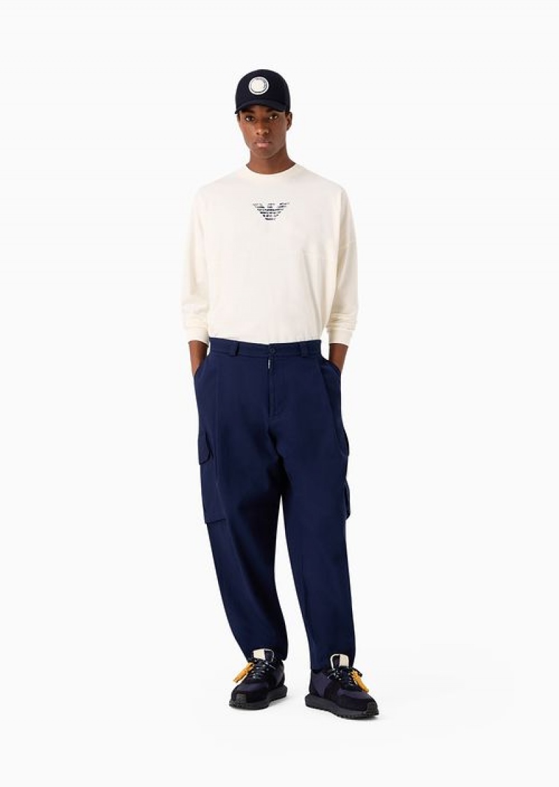 Blue Emporio Armani Asv Capsule Cargo Trousers In Ribbed Organic Fabric | EA-SN58276