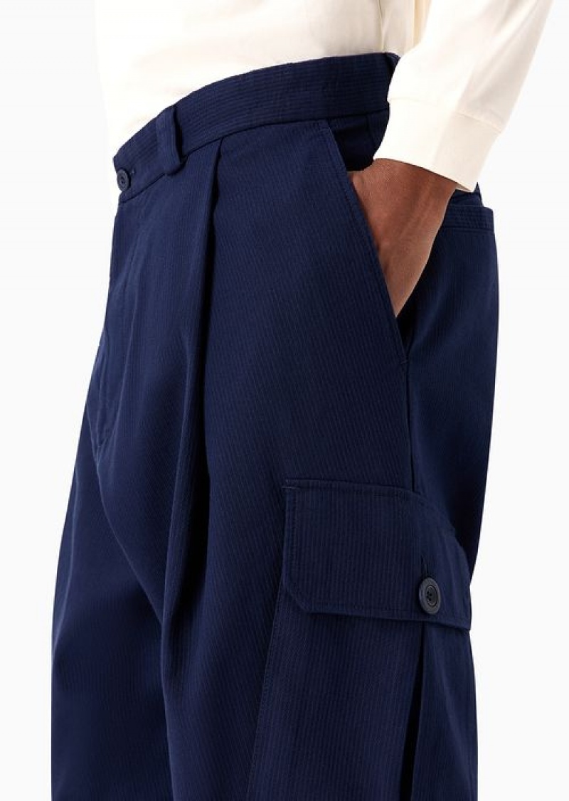 Blue Emporio Armani Asv Capsule Cargo Trousers In Ribbed Organic Fabric | EA-SN58276