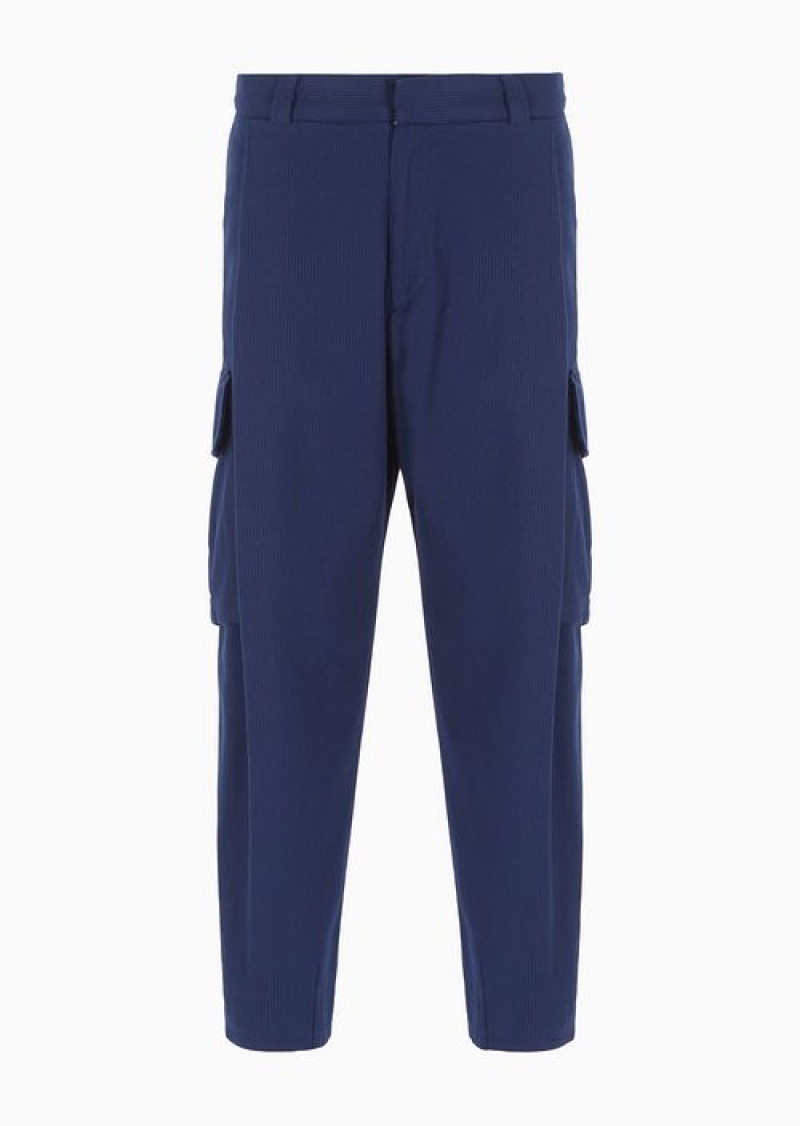 Blue Emporio Armani Asv Capsule Cargo Trousers In Ribbed Organic Fabric | EA-SN58276