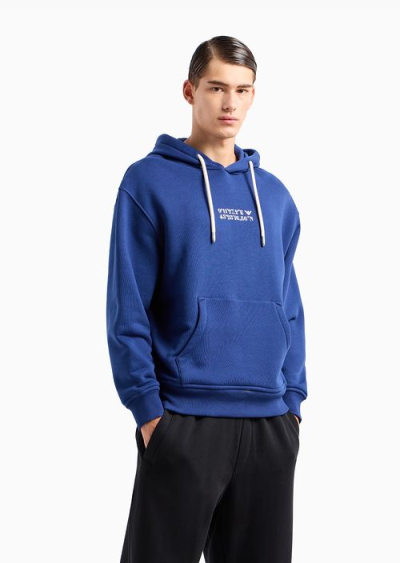 Blue Emporio Armani Asv Capsule Hooded, Organic-jersey Sweatshirt With Coordinate Print | EA-SN58481