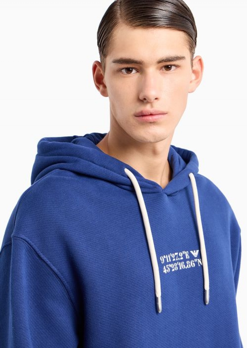 Blue Emporio Armani Asv Capsule Hooded, Organic-jersey Sweatshirt With Coordinate Print | EA-SN58481