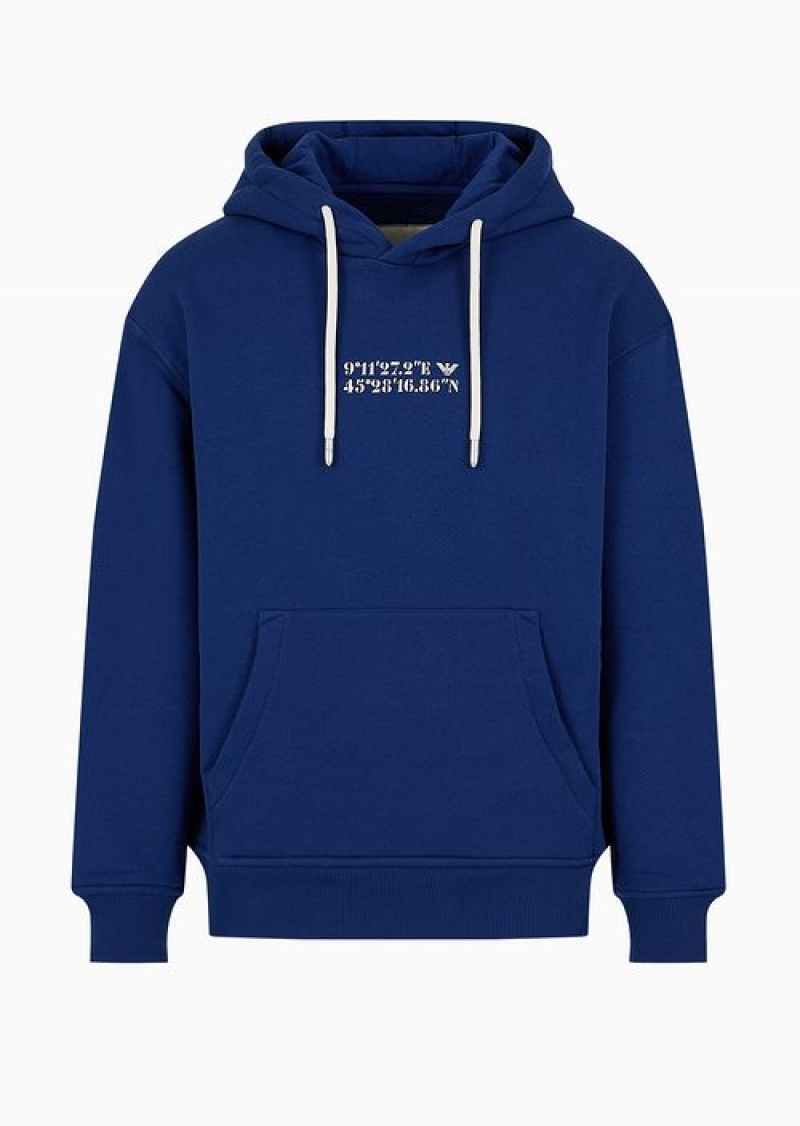 Blue Emporio Armani Asv Capsule Hooded, Organic-jersey Sweatshirt With Coordinate Print | EA-SN58481