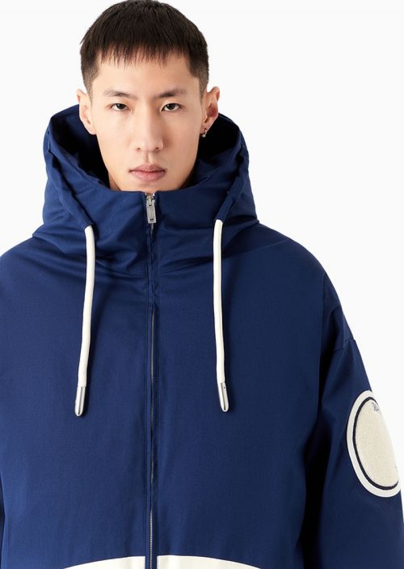 Blue Emporio Armani Asv Capsule Organic Gabardine Puffer Jacket With Igloo Hood | EA-SN58165