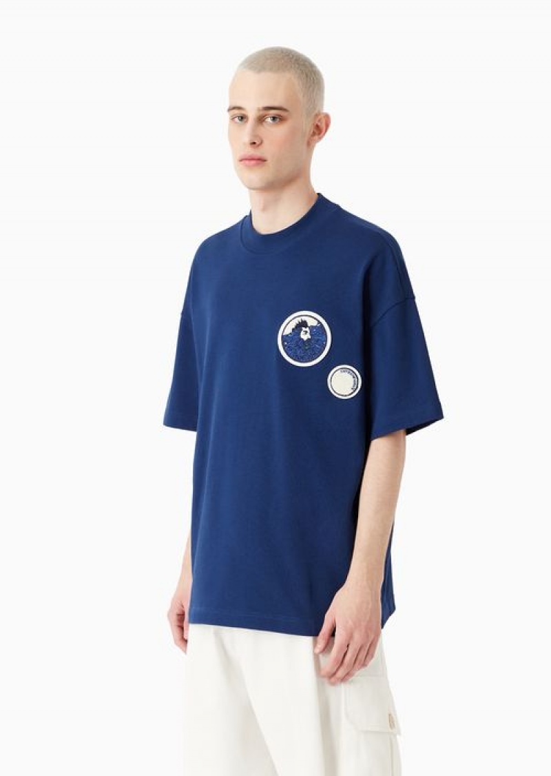 Blue Emporio Armani Asv Capsule Organic American Jersey T-shirt With Patch | EA-SN58585