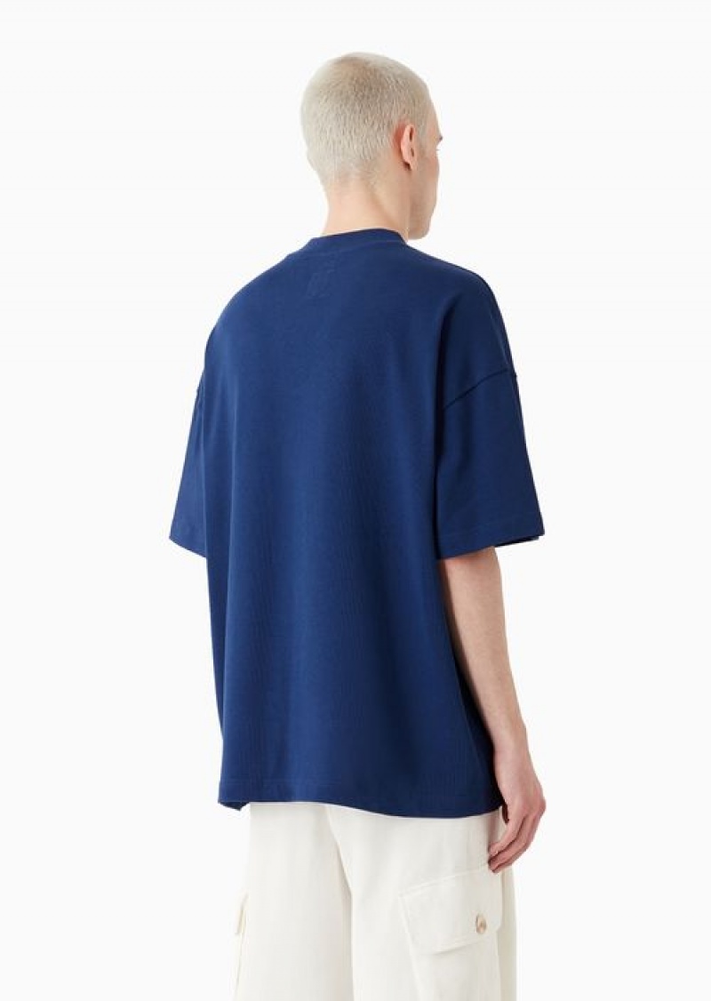 Blue Emporio Armani Asv Capsule Organic American Jersey T-shirt With Patch | EA-SN58585