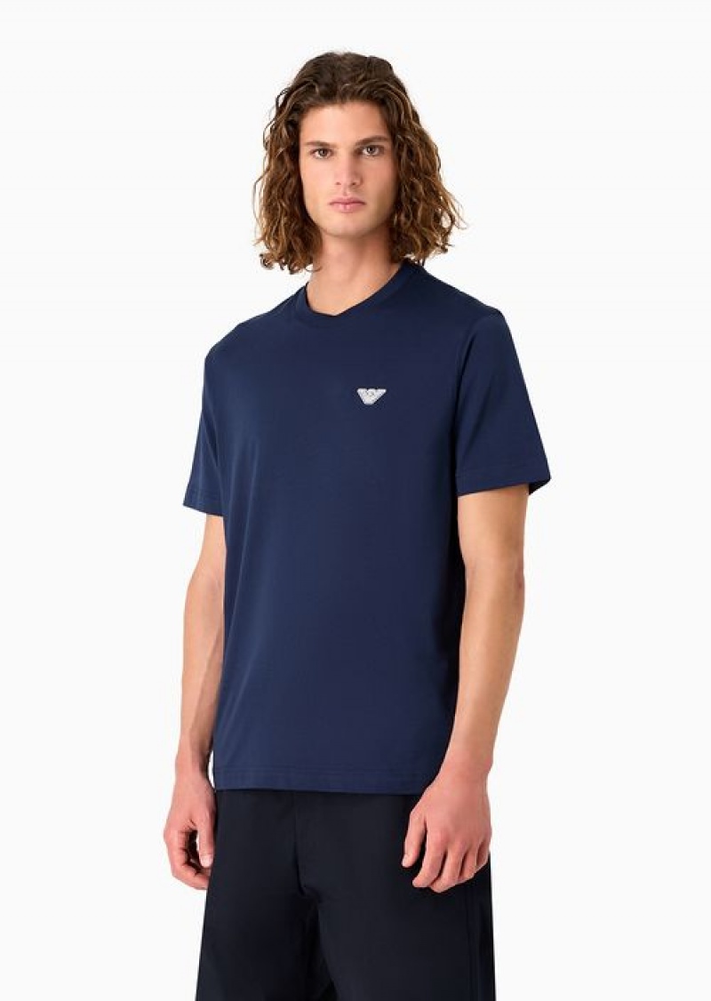 Blue Emporio Armani Asv Capsule Organic Jersey T-shirt With 1981 Embroidery | EA-SN58665