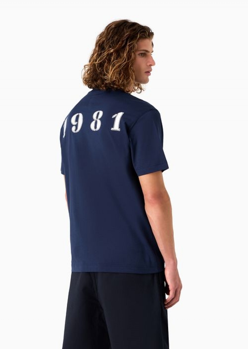 Blue Emporio Armani Asv Capsule Organic Jersey T-shirt With 1981 Embroidery | EA-SN58665