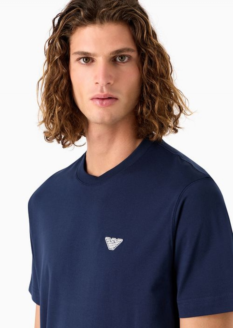 Blue Emporio Armani Asv Capsule Organic Jersey T-shirt With 1981 Embroidery | EA-SN58665