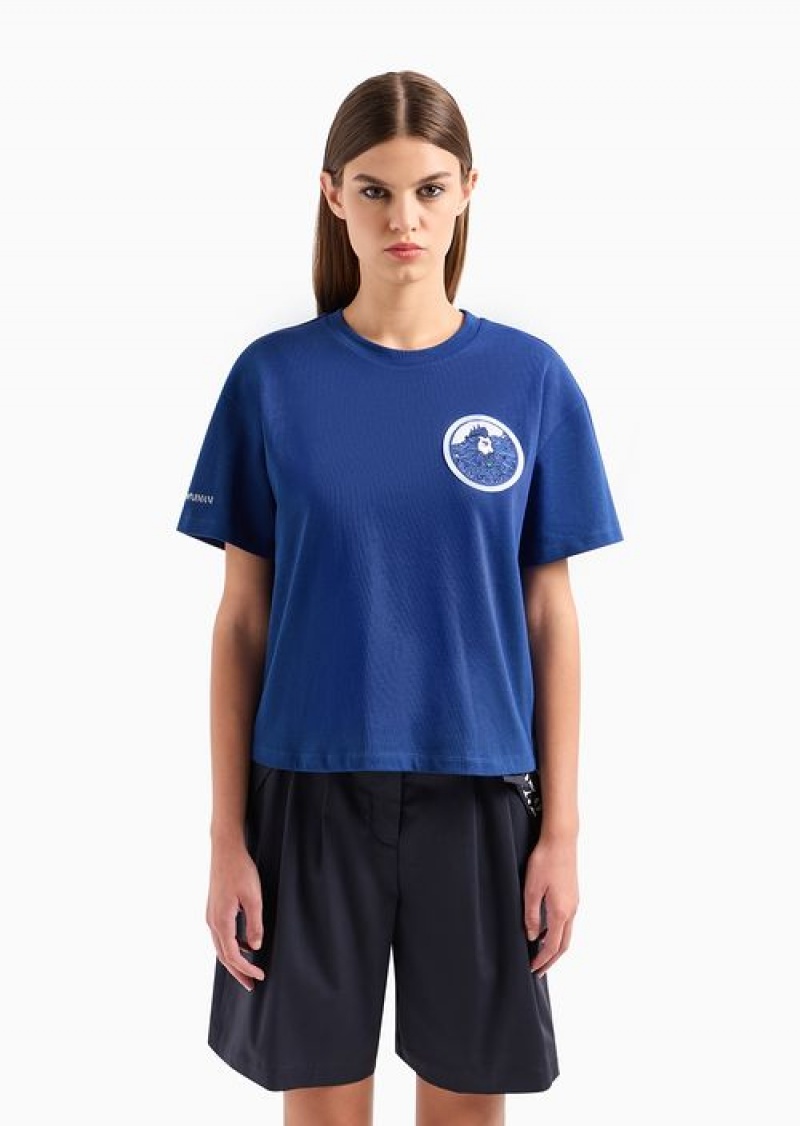 Blue Emporio Armani Asv Capsule Organic American Jersey T-shirt With Patch | EA-SN57037