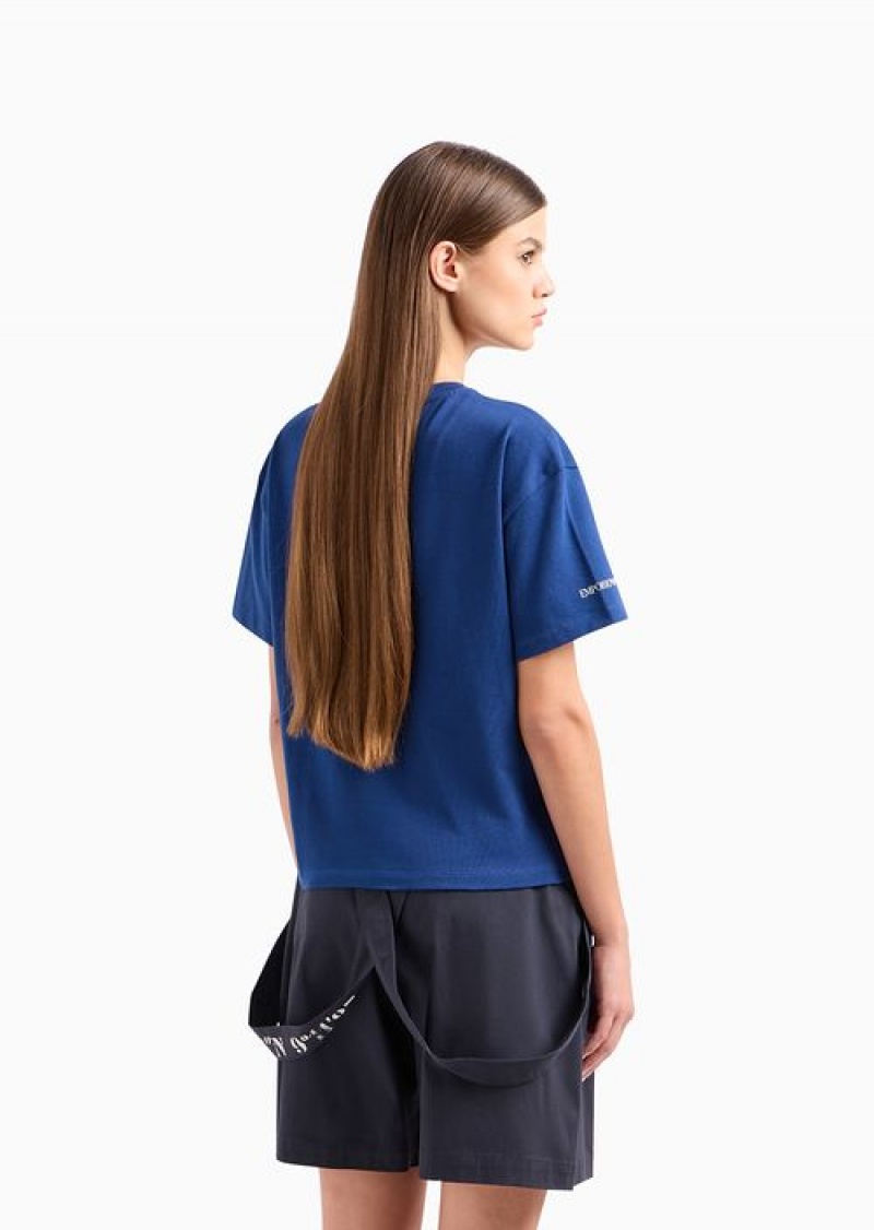 Blue Emporio Armani Asv Capsule Organic American Jersey T-shirt With Patch | EA-SN57037