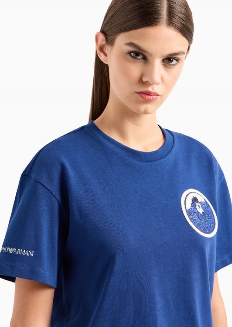 Blue Emporio Armani Asv Capsule Organic American Jersey T-shirt With Patch | EA-SN57037