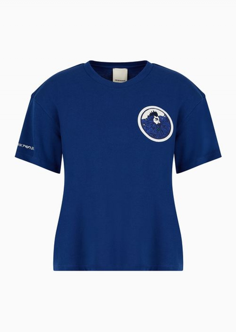 Blue Emporio Armani Asv Capsule Organic American Jersey T-shirt With Patch | EA-SN57037