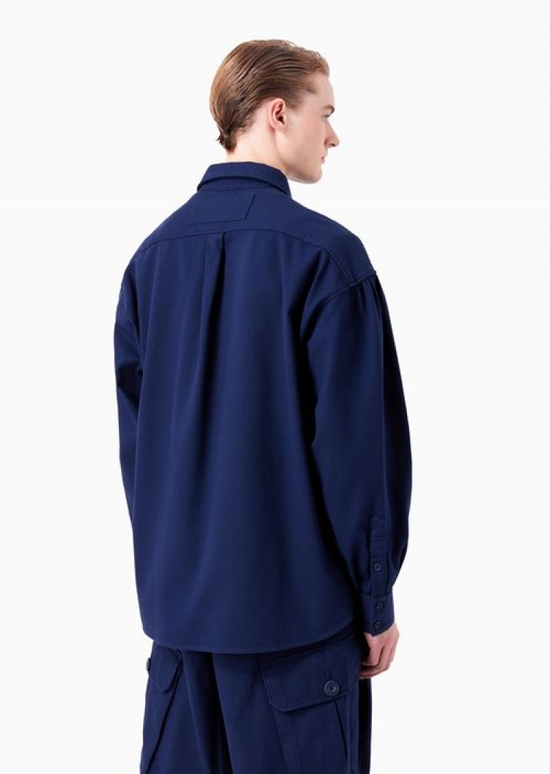 Blue Emporio Armani Asv Capsule Shirt In Organic Ribbed Fabric With Pockets | EA-SN57840