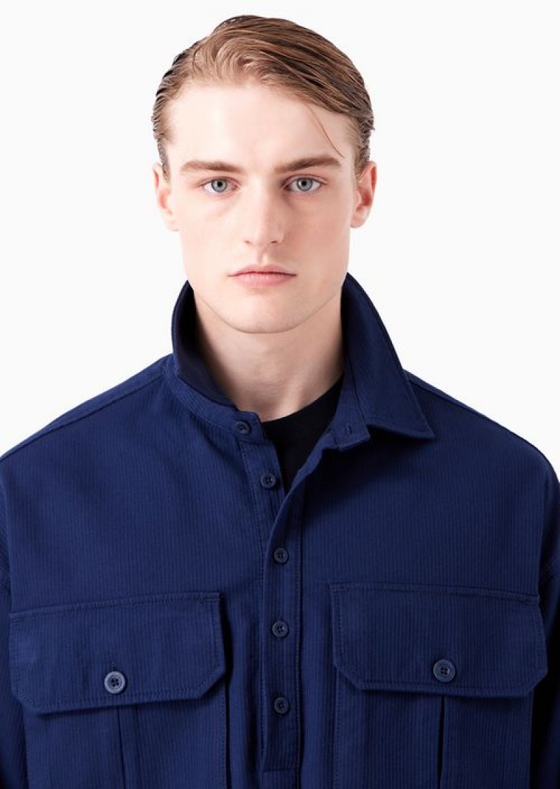 Blue Emporio Armani Asv Capsule Shirt In Organic Ribbed Fabric With Pockets | EA-SN57840