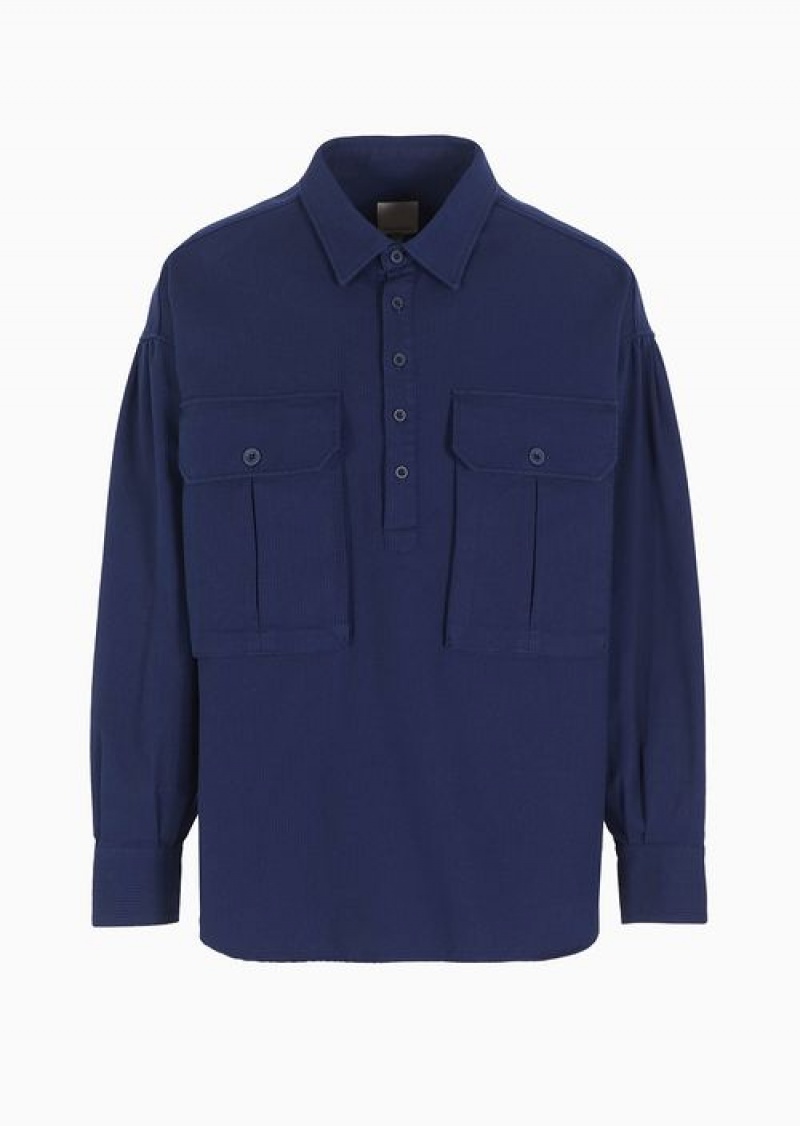 Blue Emporio Armani Asv Capsule Shirt In Organic Ribbed Fabric With Pockets | EA-SN57840