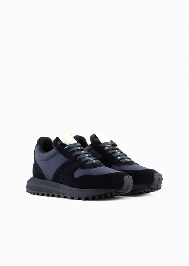 Blue Emporio Armani Asv Capsule Suede And Recycled Nylon Sneakers | EA-SN57186