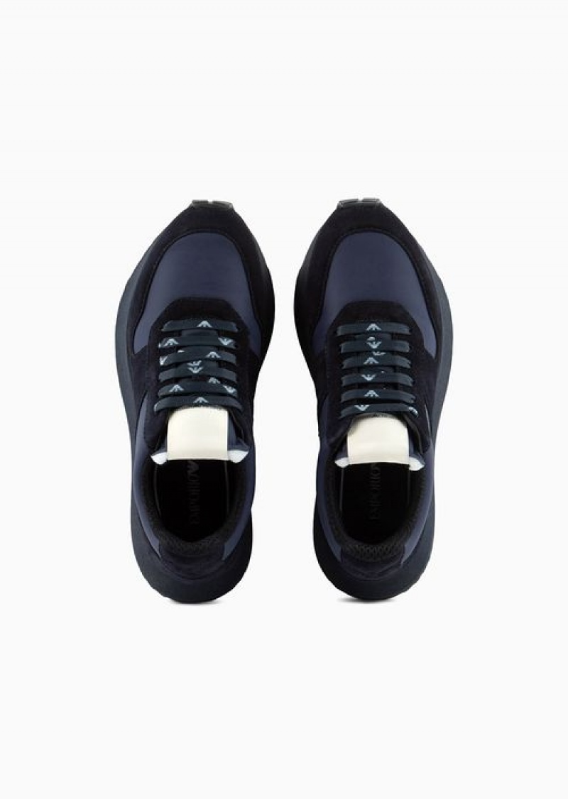 Blue Emporio Armani Asv Capsule Suede And Recycled Nylon Sneakers | EA-SN57186