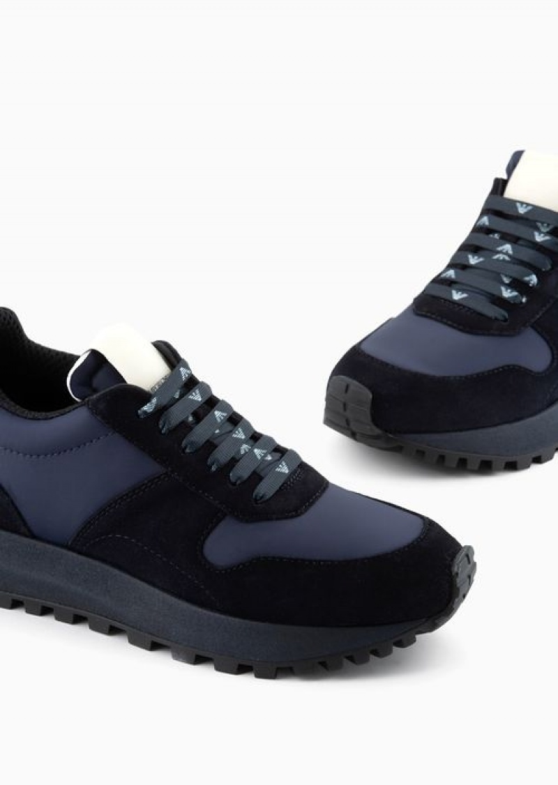 Blue Emporio Armani Asv Capsule Suede And Recycled Nylon Sneakers | EA-SN57186