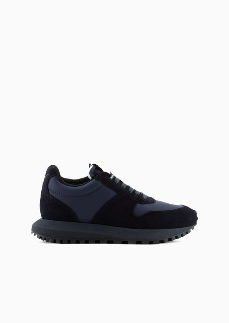 Blue Emporio Armani Asv Capsule Suede And Recycled Nylon Sneakers | EA-SN57186