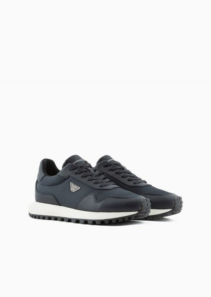 Blue Emporio Armani Asv Recycled Nylon Sneakers With Regenerated Saffiano Details | EA-SN58946