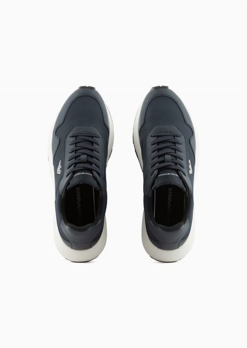 Blue Emporio Armani Asv Recycled Nylon Sneakers With Regenerated Saffiano Details | EA-SN58946