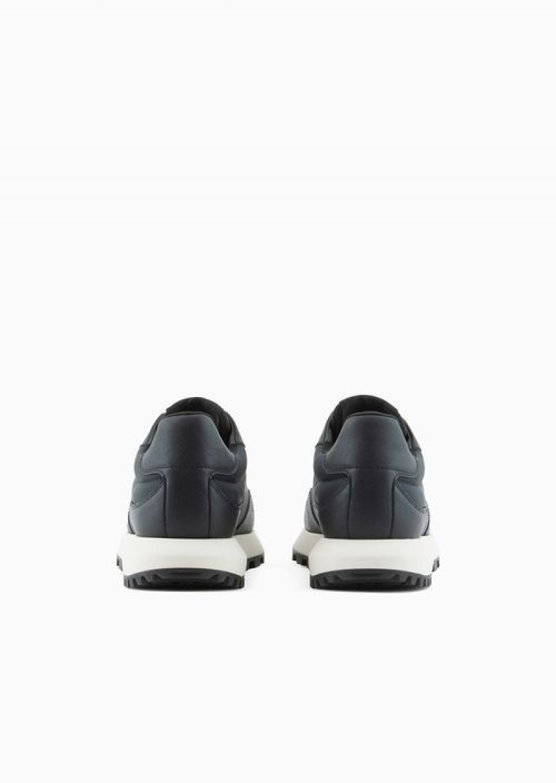 Blue Emporio Armani Asv Recycled Nylon Sneakers With Regenerated Saffiano Details | EA-SN58946