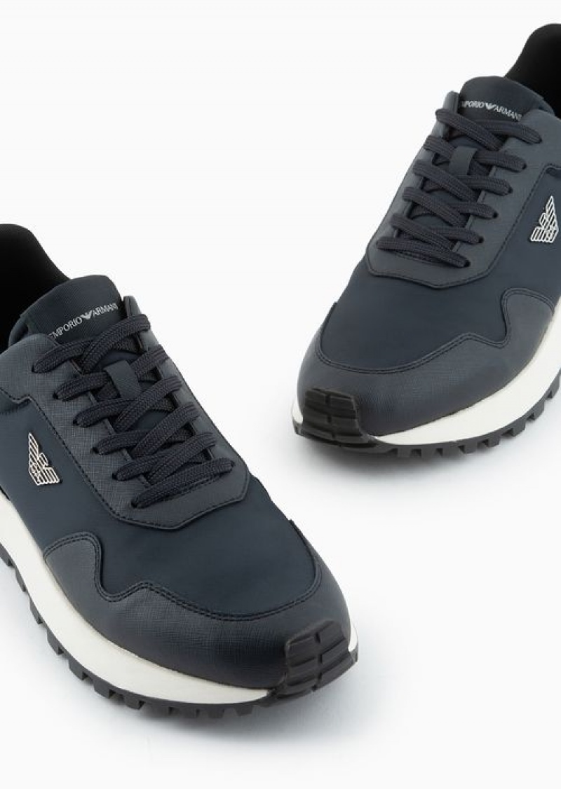 Blue Emporio Armani Asv Recycled Nylon Sneakers With Regenerated Saffiano Details | EA-SN58946