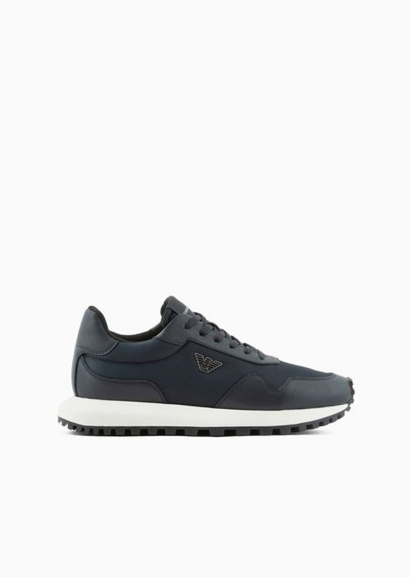 Blue Emporio Armani Asv Recycled Nylon Sneakers With Regenerated Saffiano Details | EA-SN58946