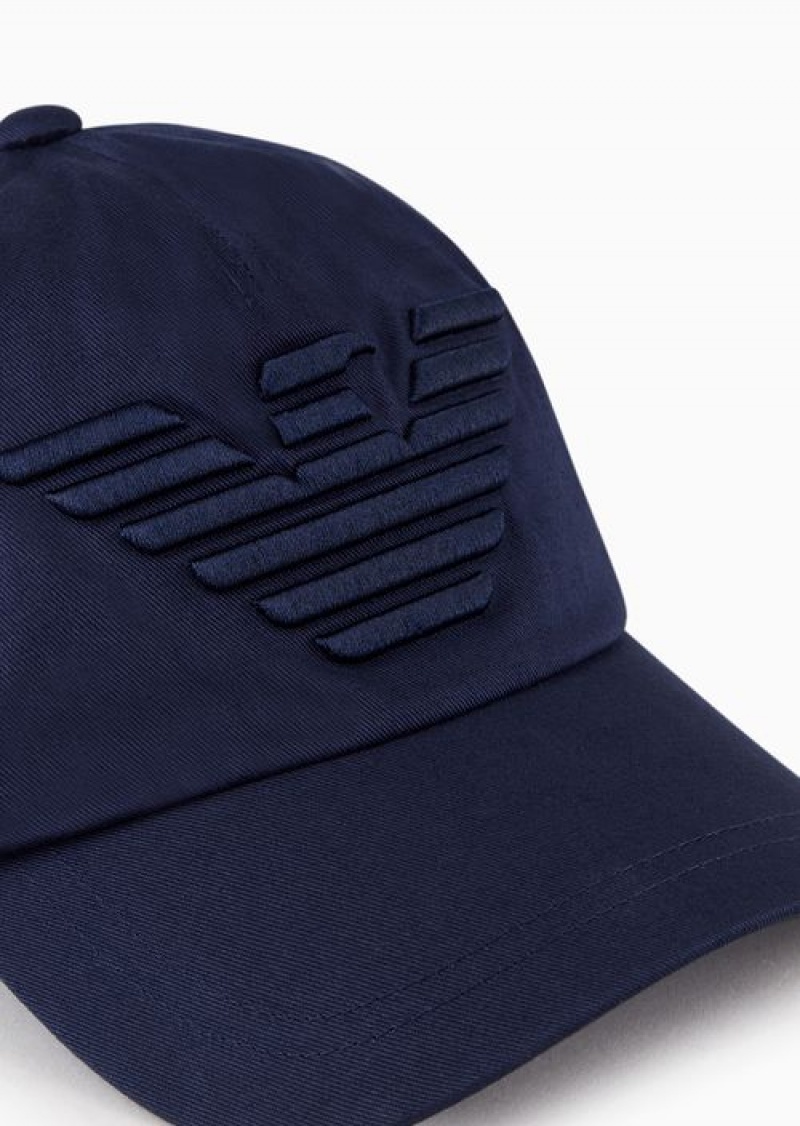 Blue Emporio Armani Baseball Cap With Embroidered Oversized Eagle | EA-SN59189