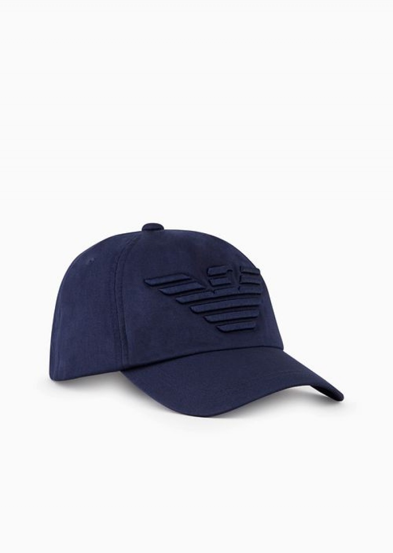 Blue Emporio Armani Baseball Cap With Embroidered Oversized Eagle | EA-SN59189