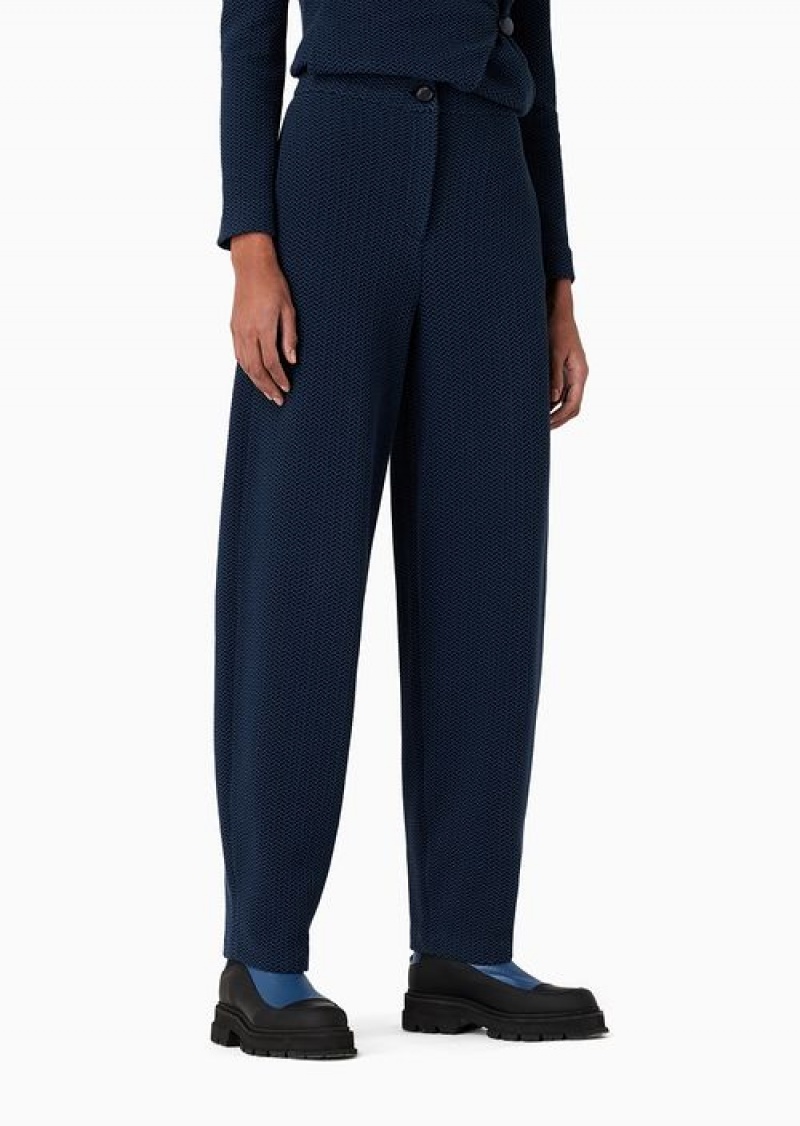 Blue Emporio Armani Chevron-motif, Tubular-weave Jersey Trousers | EA-SN56821