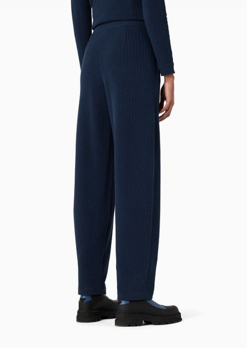 Blue Emporio Armani Chevron-motif, Tubular-weave Jersey Trousers | EA-SN56821