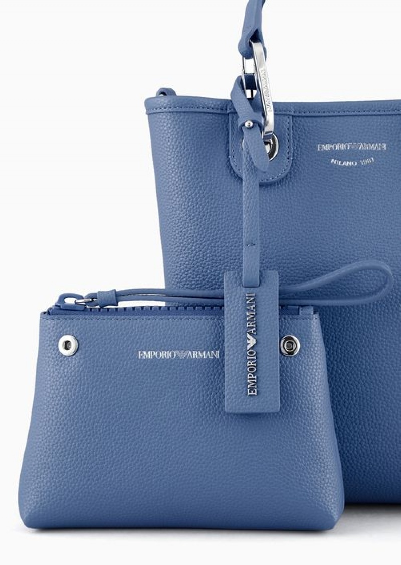 Blue Emporio Armani Deer-print Myea Vertical Shopper Bag | EA-SN57272