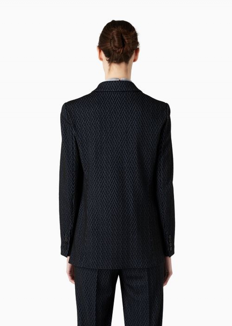 Blue Emporio Armani Double-breasted Blazer In Jacquard Jersey With A Chevron Motif | EA-SN56445