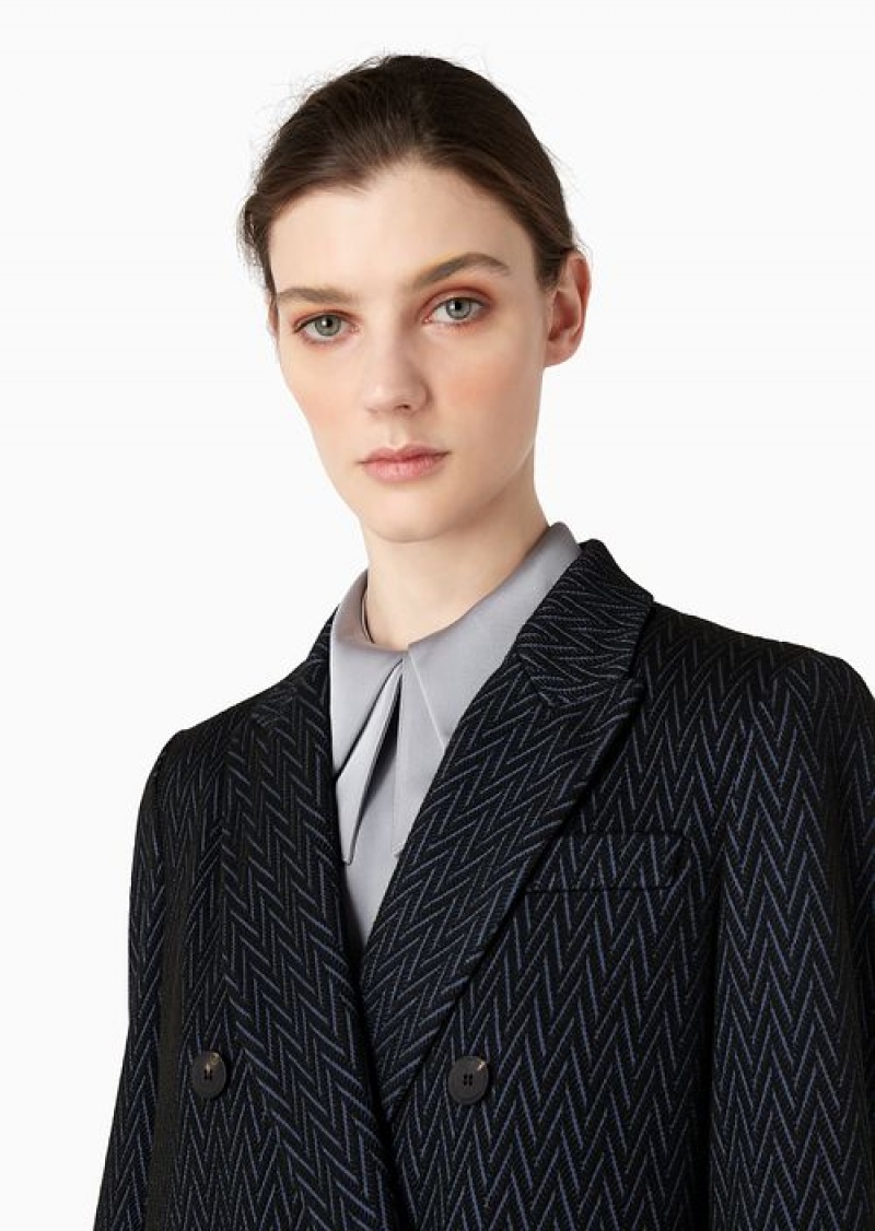 Blue Emporio Armani Double-breasted Blazer In Jacquard Jersey With A Chevron Motif | EA-SN56445