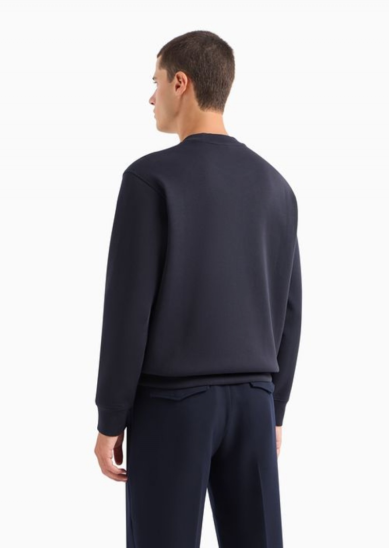 Blue Emporio Armani Double-jersey Sweatshirt With Flocked Logo Print | EA-SN58484