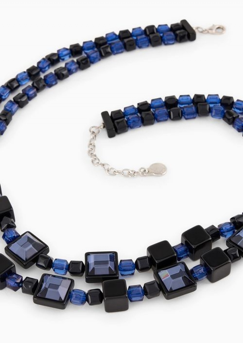 Blue Emporio Armani Double-strand Mirrored-gemstone And Bead Necklace | EA-SN57568