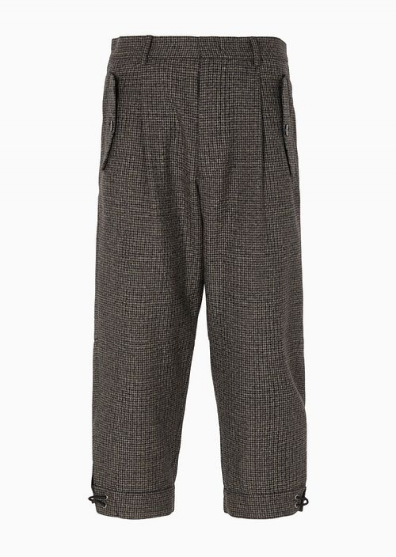 Blue Emporio Armani Houndstooth Compact Virgin-wool Capri Trousers With Elastic Details | EA-SN58291