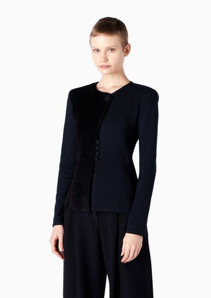 Blue Emporio Armani Icon Milano-rib Jacket With Chenille Detail | EA-SN56417