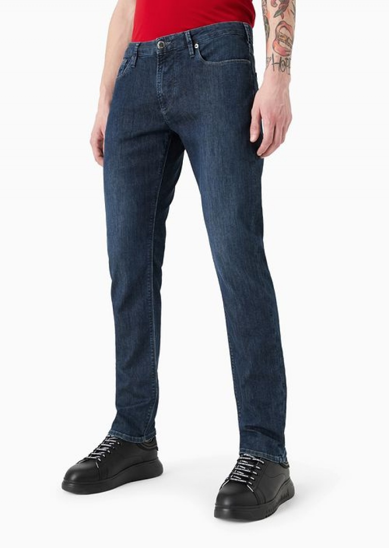 Blue Emporio Armani J06 Worn-effect Wash, Slim-fit, 8 Oz Denim Jeans | EA-SN58020