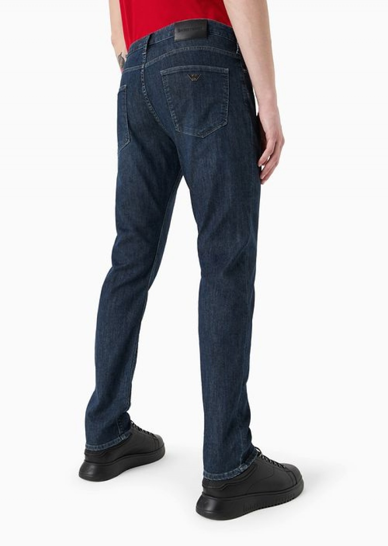 Blue Emporio Armani J06 Worn-effect Wash, Slim-fit, 8 Oz Denim Jeans | EA-SN58020