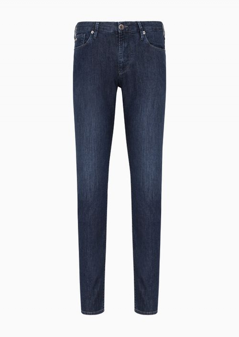 Blue Emporio Armani J06 Worn-effect Wash, Slim-fit, 8 Oz Denim Jeans | EA-SN58020