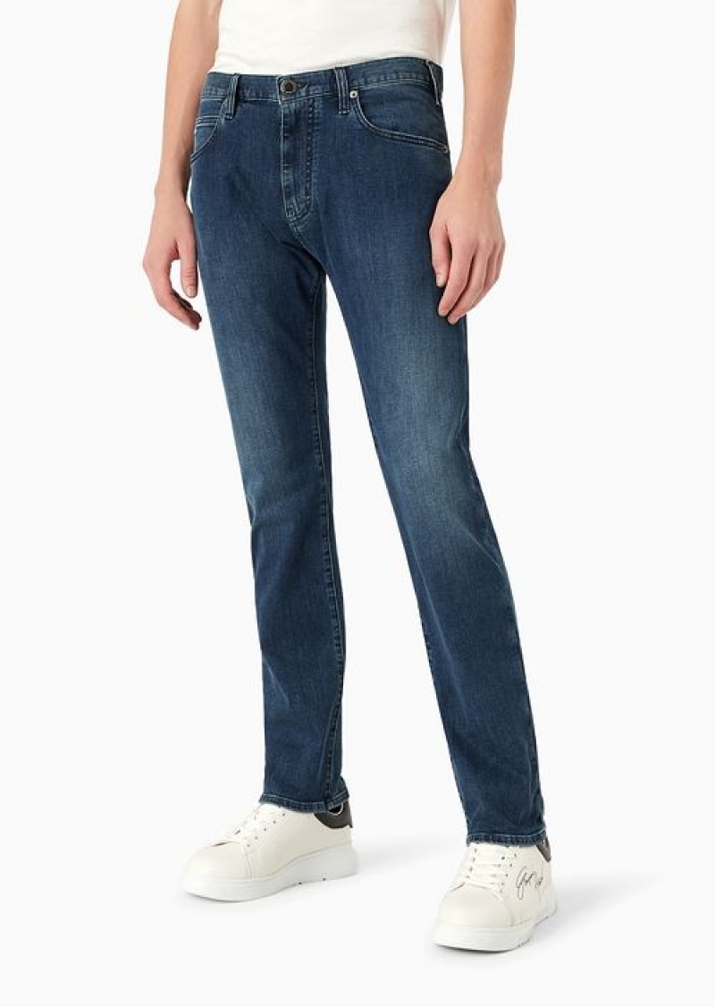 Blue Emporio Armani J45 Regular-fit Jeans In Comfort-twill Denim | EA-SN57985