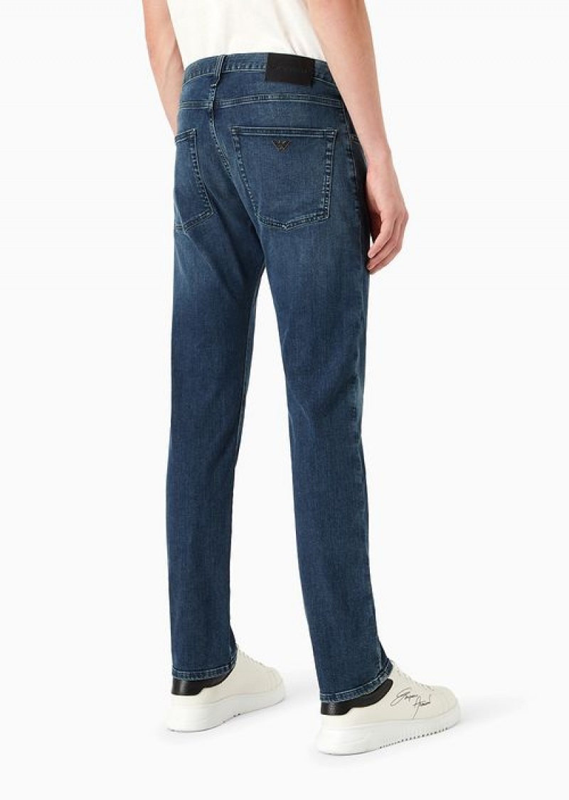 Blue Emporio Armani J45 Regular-fit Jeans In Comfort-twill Denim | EA-SN57985