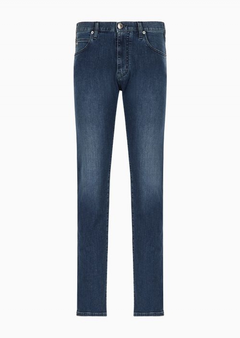 Blue Emporio Armani J45 Regular-fit Jeans In Comfort-twill Denim | EA-SN57985